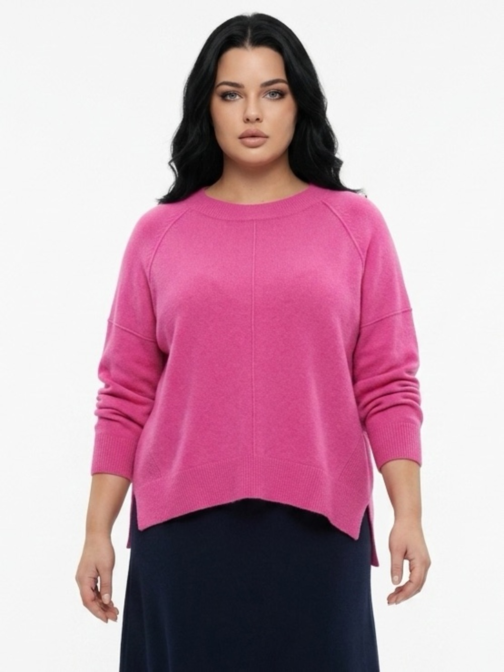 Womens Pink Crew Neck Seam Detail Raglan Long Sleeve Knit Pullover Sweater Large